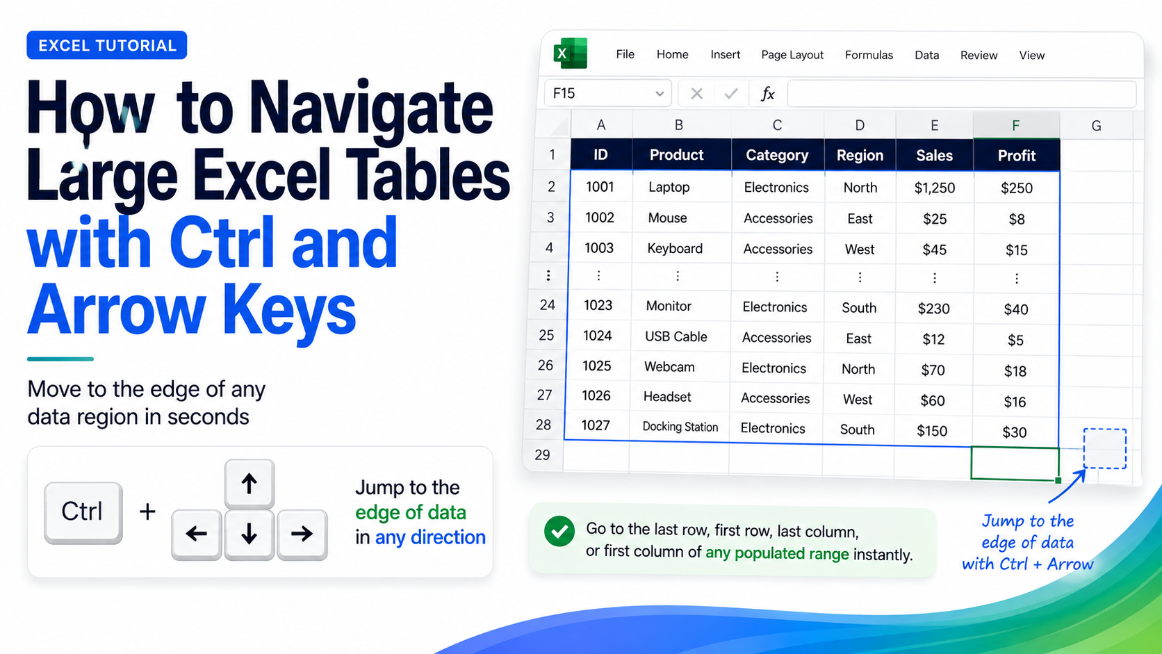 How to Navigate Large Excel Tables with Ctrl and Arrow Keys