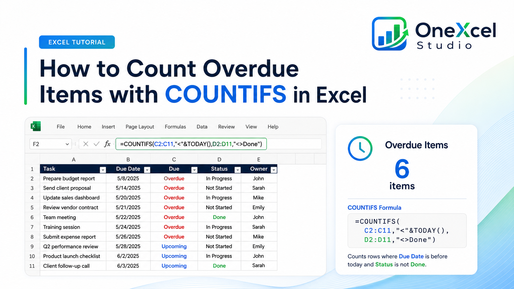 How to Count Overdue Items with COUNTIFS in Excel