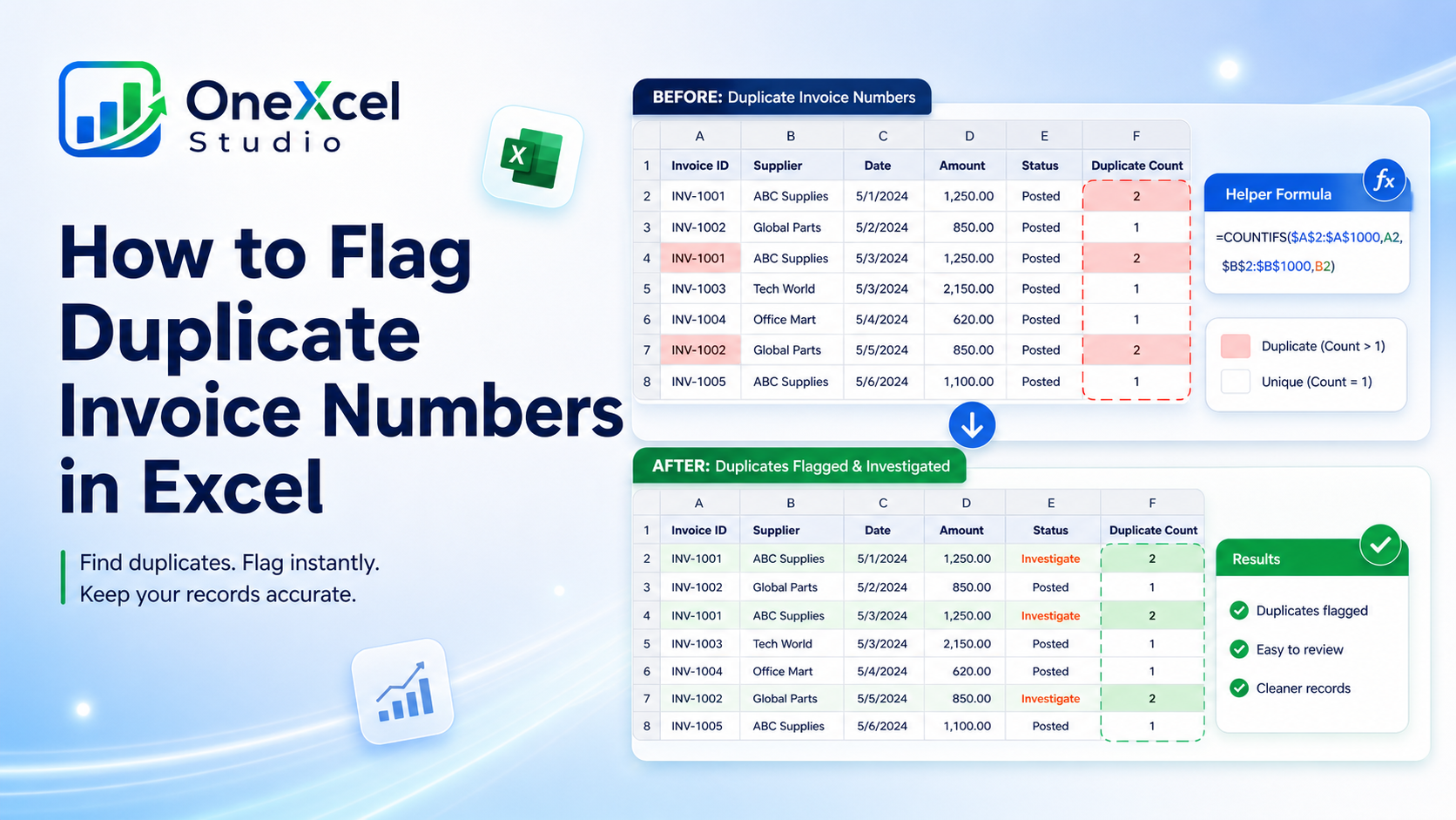 How to Flag Duplicate Invoice Numbers in Excel