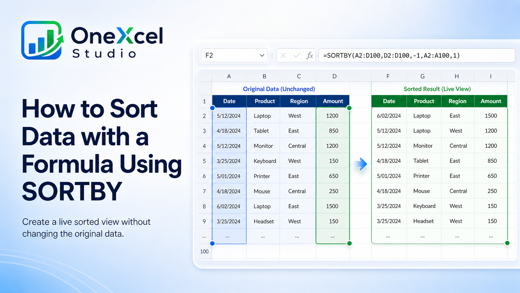 How to Sort Data with a Formula Using SORTBY