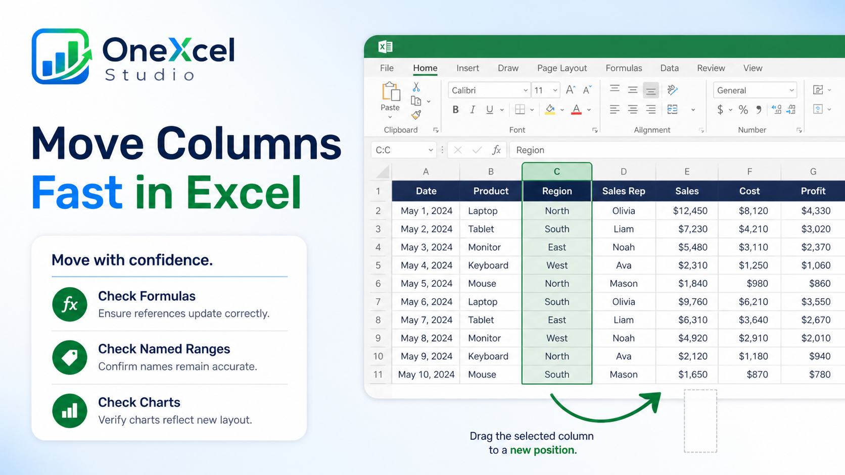 Move Columns Fast in Excel